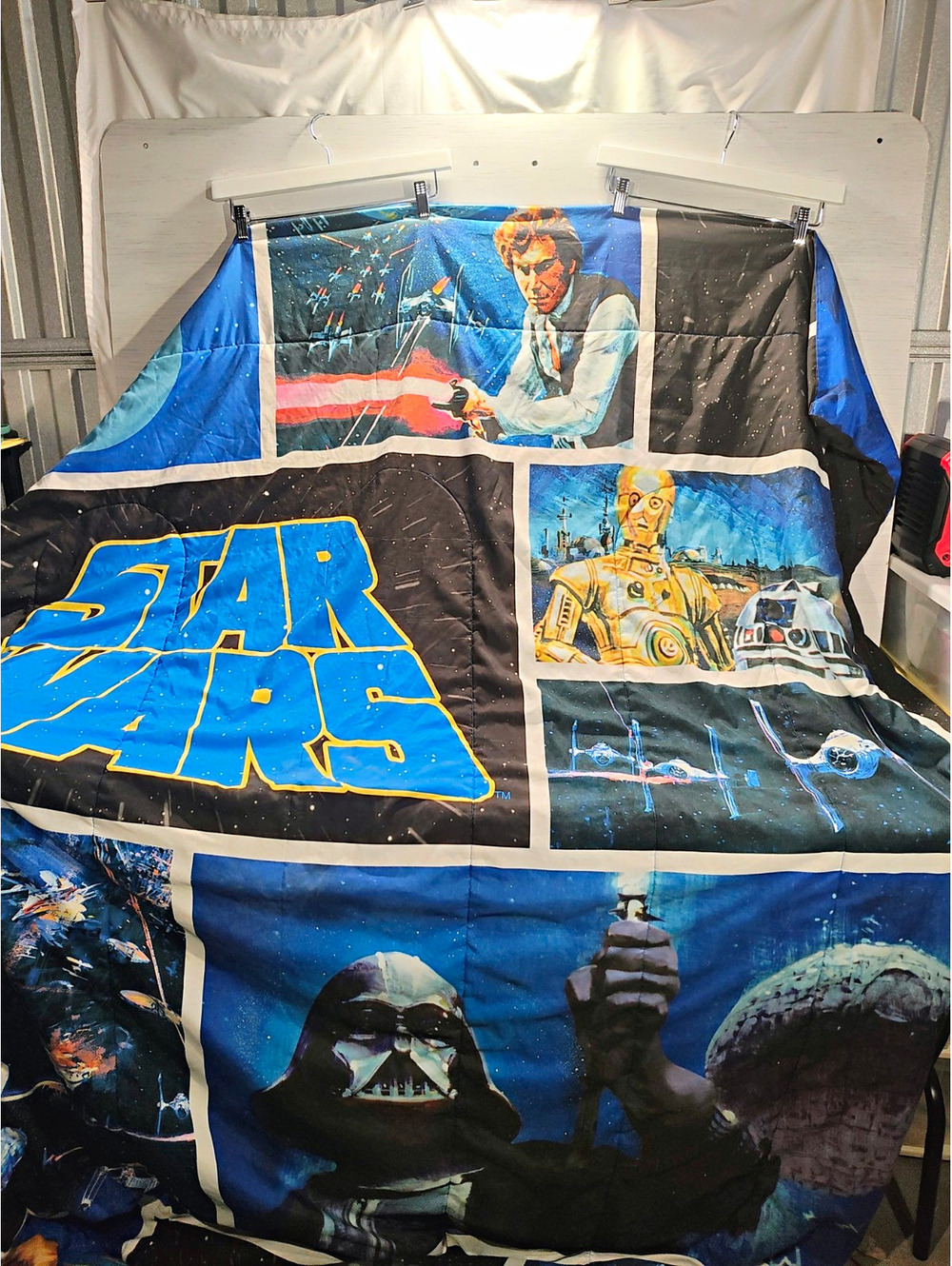 Star Wars Twin Comforter Blue/Black Graphic Print Darth Vader R2-D2 C-3PO VTG